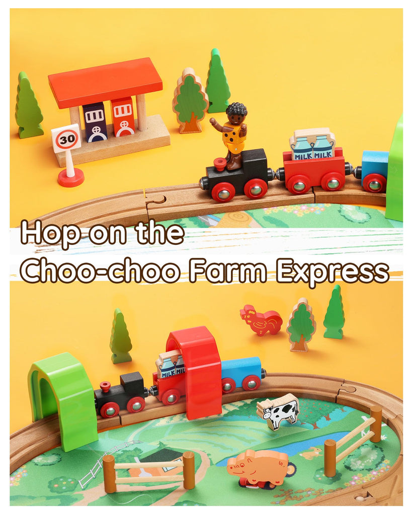 SainSmart Jr. Wooden Train Set for Toddler, Train Toy with Wooden Train