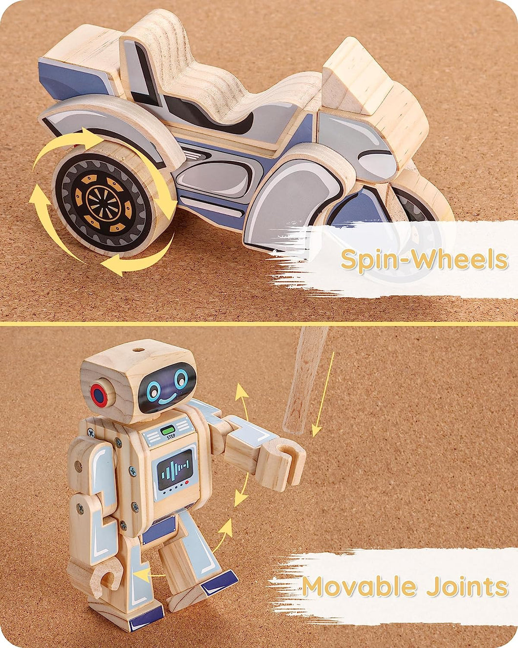 SainSmart Jr. 4-in-1 STEM Kits, Wooden Robot Assembly Toy Set, Woodworking  Crafts Projects for Kids, Gift for Boys and Girls