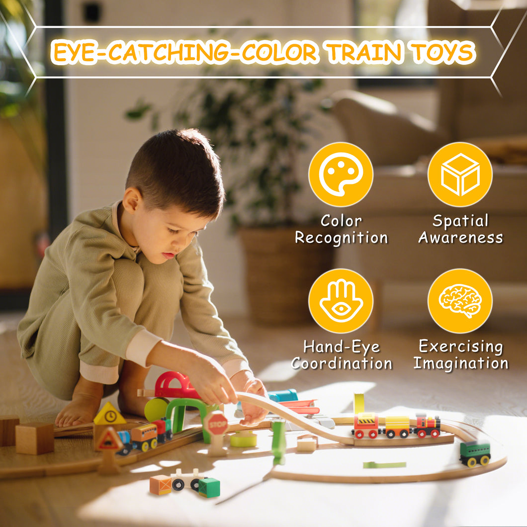 Wooden Magnetic Train Set with Storage Box (12 PCS)| SainSmart Jr. Toys