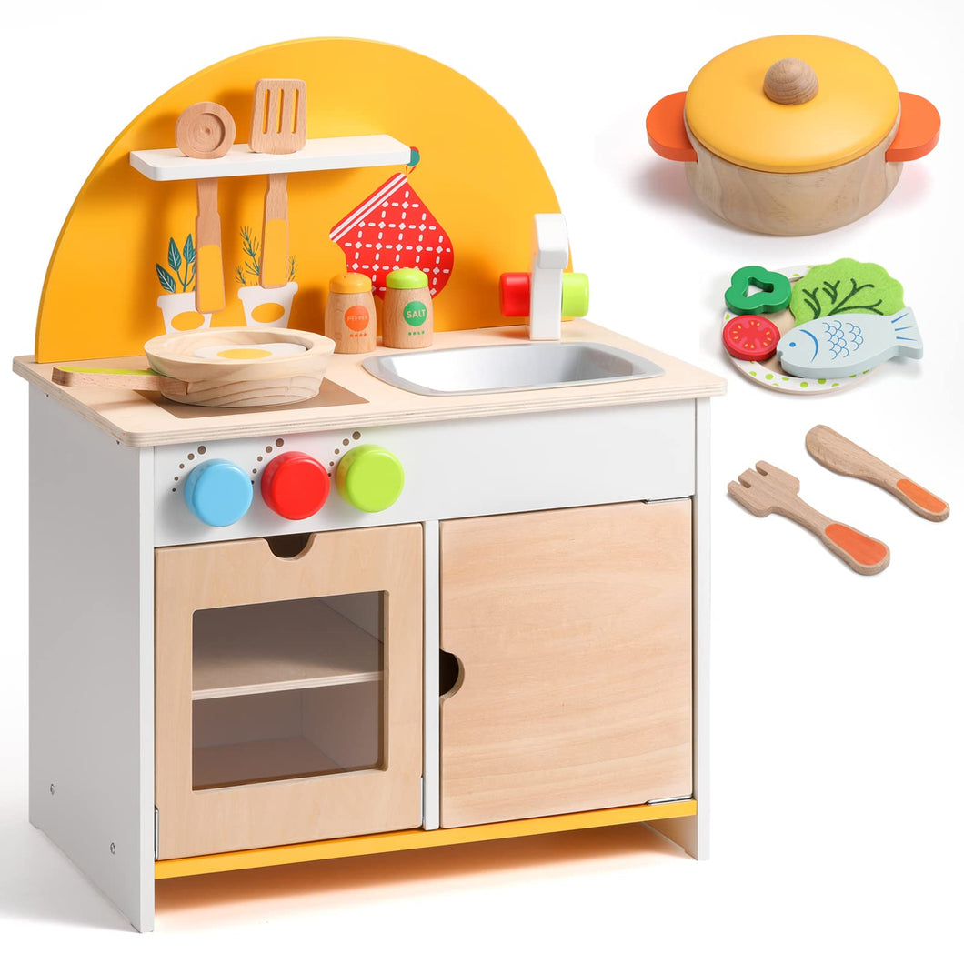 Wooden Kitchen Playset with Food Accessories Toy