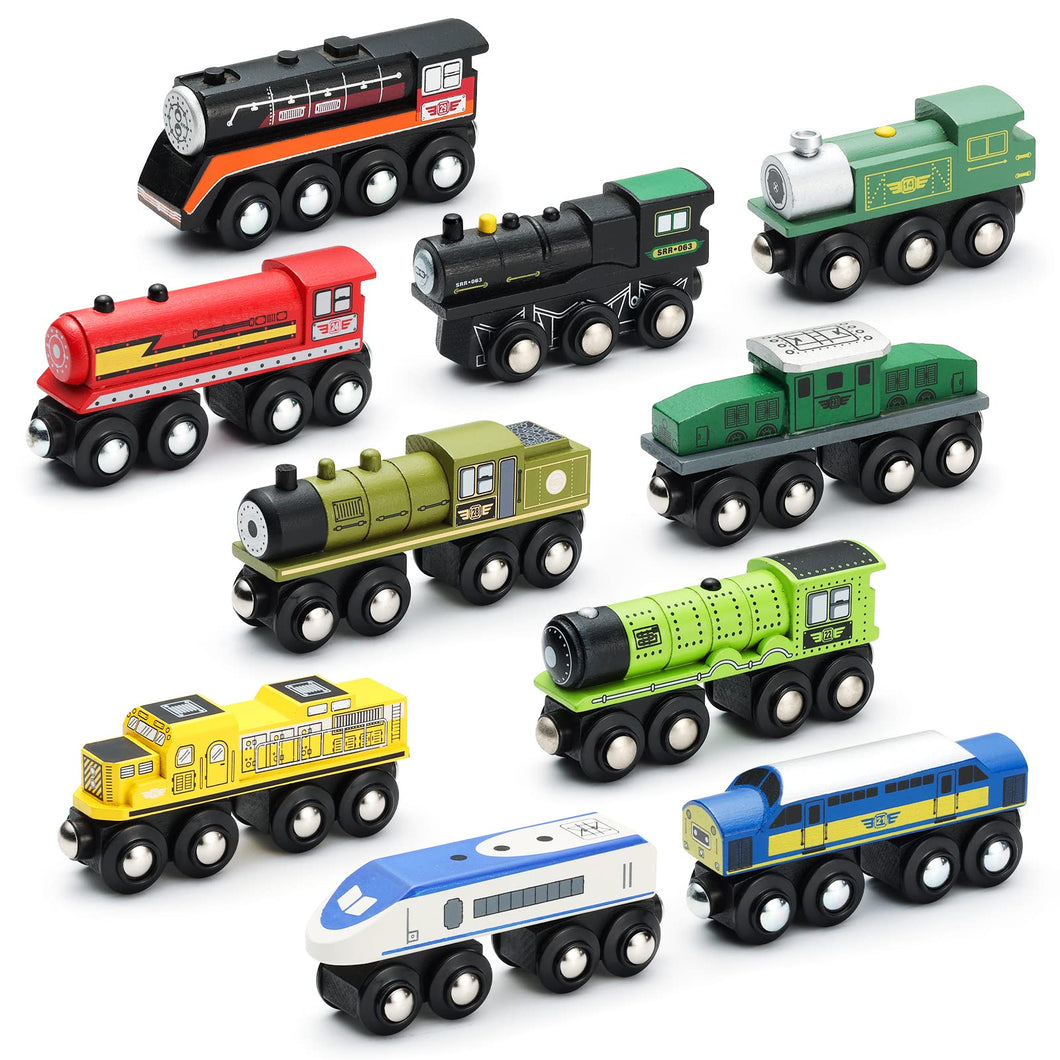 SainSmart Jr. Wooden Train Set Accessories, Magnetic Toy Car Set (10 PCS),  Compatible with All Major Brands, Gift for Toddlers, Boys, and Girls Aged 3+