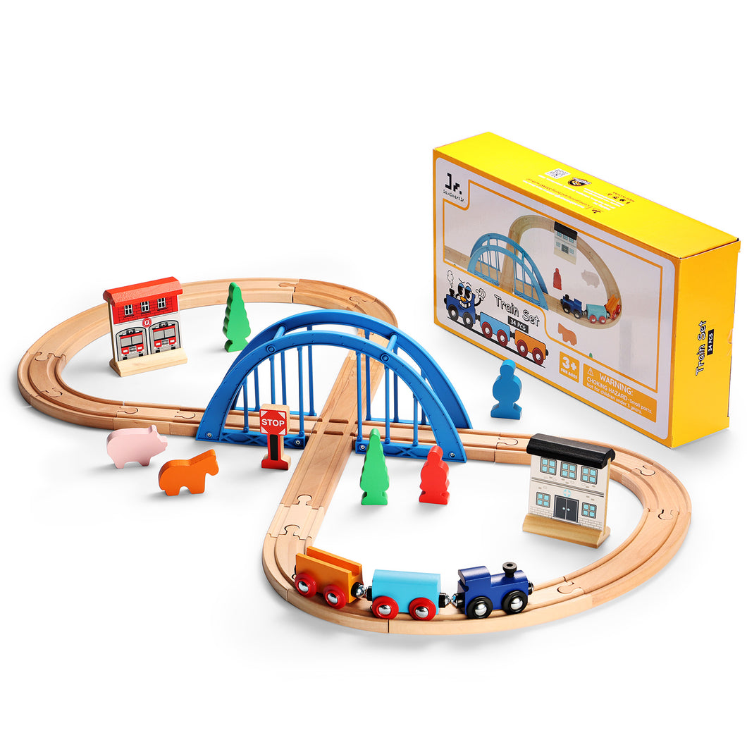 SainSmart Jr. Wooden Train Set 34pcs Figure 8 for Toddlers Kids