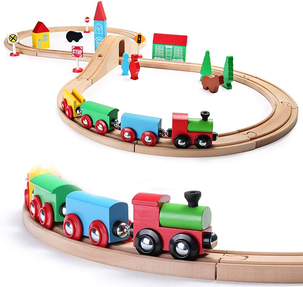 Wooden Train Set with Double-Side Train Tracks (37 pcs)