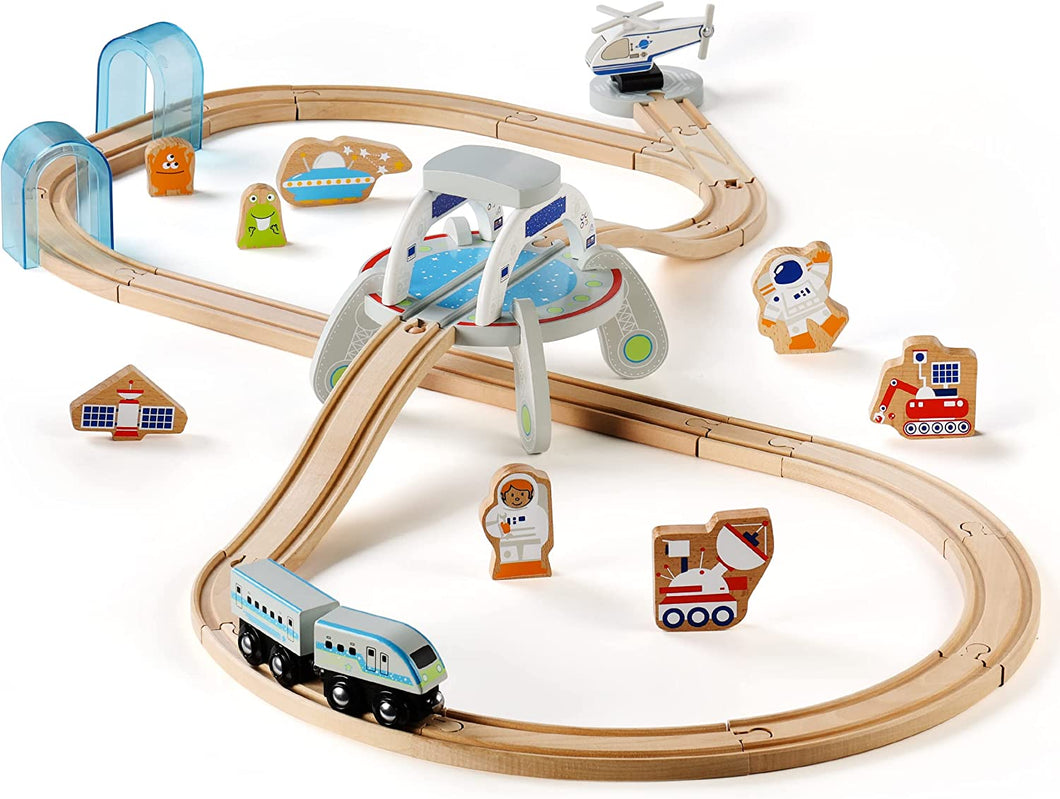 Wooden Spaceship Station Track Double Layer Train Set
