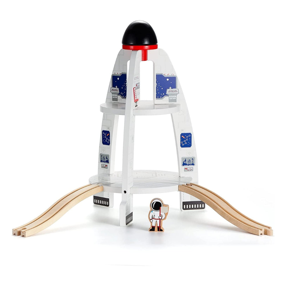 Wooden Train Track Space Launcher Rocket Ship Play Set